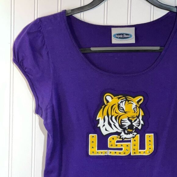 LSU Rhinestone Enhanced Tee Women’s Medium Purple And Gold Pleated Short Sleeve - Picture 2 of 10